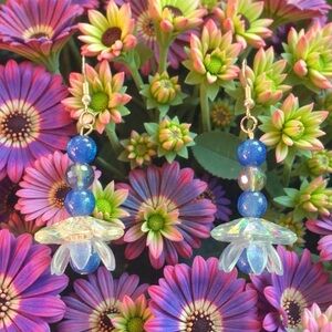 Blue and Gold Beaded Earrings
